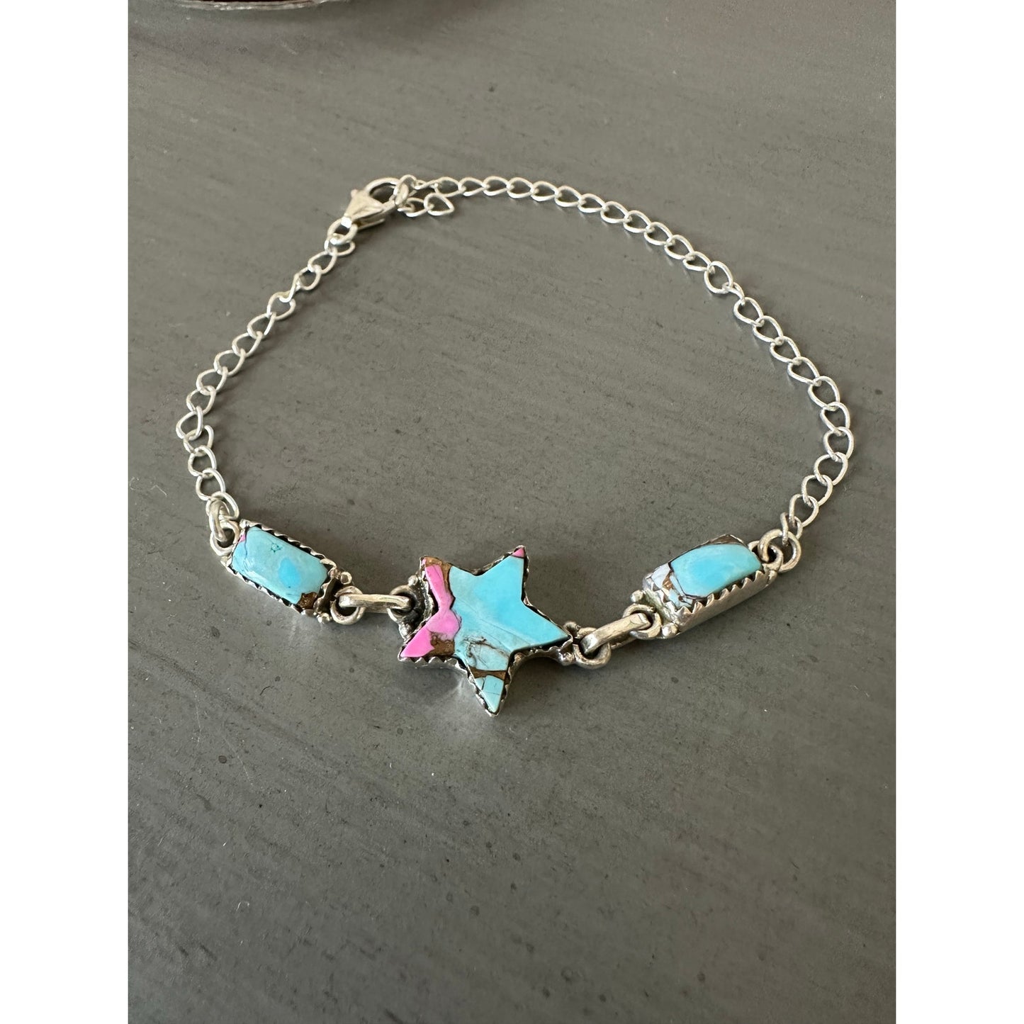 Cotton Candy Turquoise | Star Bracelet | 925 Sterling | Size 6-8” Adjustable