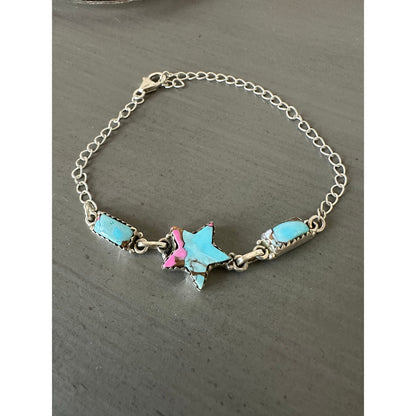 Cotton Candy Turquoise | Star Bracelet | 925 Sterling | Size 6-8” Adjustable