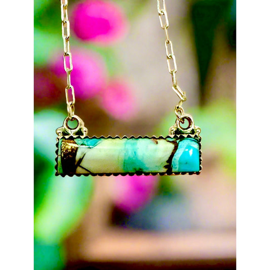 Cotton Candy Turquoise Dainty Bar Necklace Sterling 1” Long