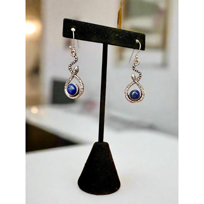 Premium Lapis Lazuli Snake Southwestern Dangle Sterling Earrings 1.75” Long