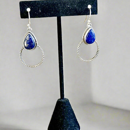 Lapis Lazuli Rope Design Hoop Southwestern Earrings