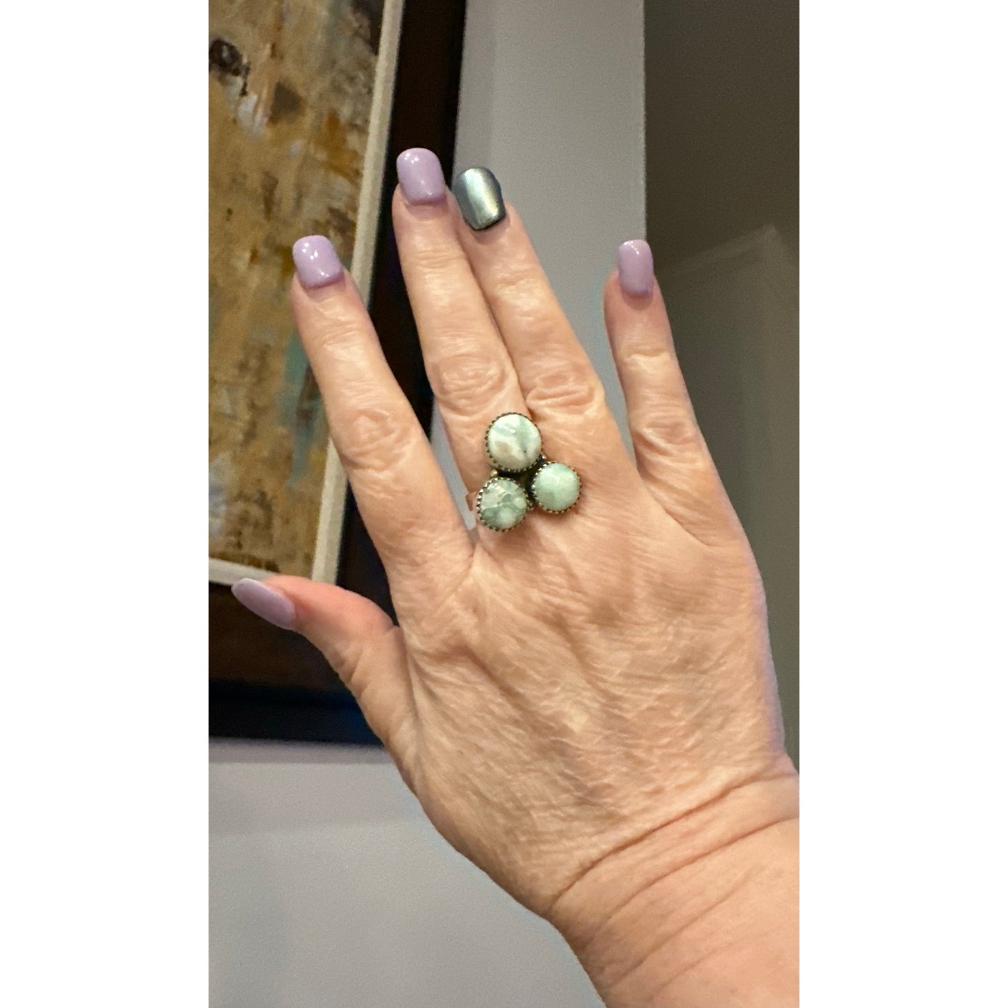 Palomino Turquoise | Three Stone Round | Sterling Ring | Adjustable Size 5-10