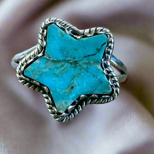 Mohave Turquoise Celestial Star Ring Sterling Size 9