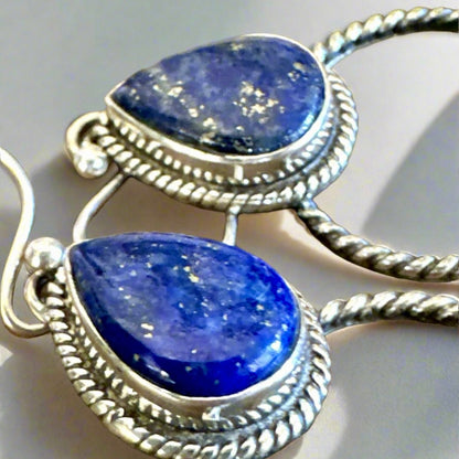 Lapis Lazuli Rope Design Hoop Southwestern Earrings