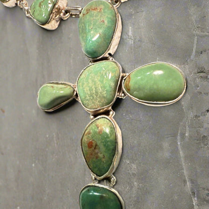 Royston Turquoise & .925 Sterling Cross Necklace 42g 18”