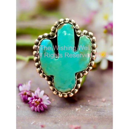 Kingman Green Turquoise | Cactus Ring | 925 | Adjustable Size 5-10