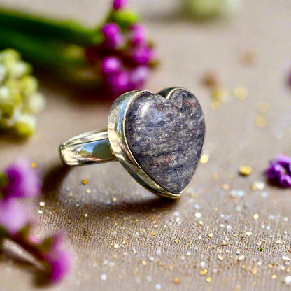 Purple  Lepidolite Heart Sterling Silver Ring Size 6.5