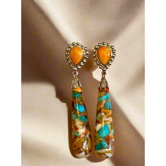 Spiny Oyster Long Dangle Earrings 2.50”
