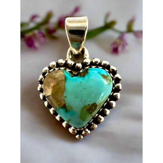 STUNNING!! Sonoran Gold Turquoise Heart Pendant 925