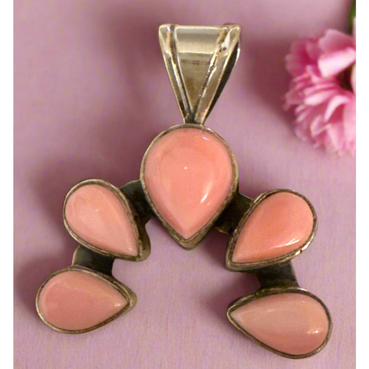 Mini Pink Conch Naja Pendant Sterling Silver Solid Back
