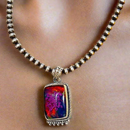 Aurora Opal & Pressed Flowers Artisan Southwestern Pendant 1.25”