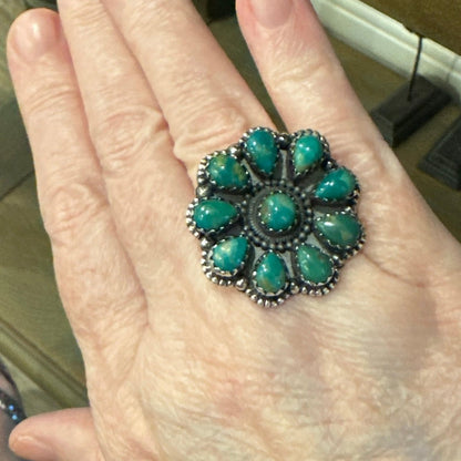 Green Brown Turquoise Cluster Ring Size 7
