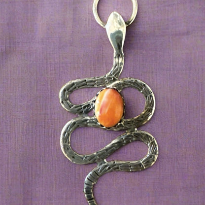 Spiny Oyster Sterling Silver Snake Pendant 1.5” Long