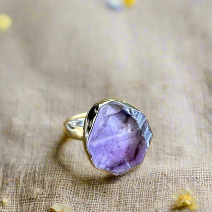 Rough Amethyst Sterling Silver Boho Ring Size 7