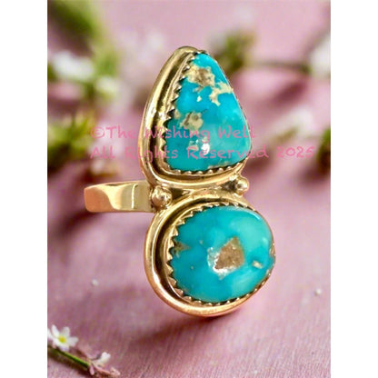 Blue Bird Turquoise | Two Stone Ring | 925 Sterling | Size Adjustable 5-10