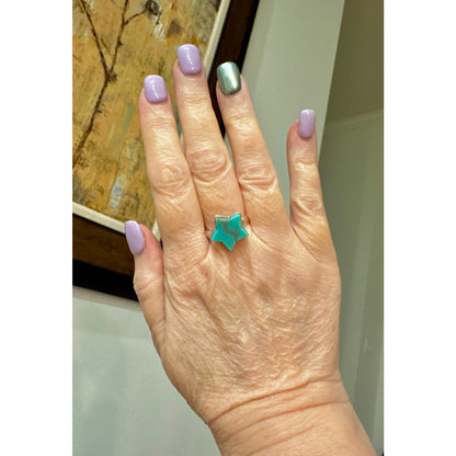 Turquoise Celestial Star Sterling Silver Ring Size 9