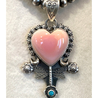 Pink Conch & Turquoise Heart & Dragonfly .925 Pendant.