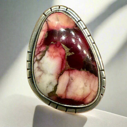 Pink Red Rose Dahlia Sterling Silver Ring Size 6