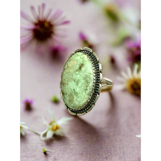 Large Oval Mohave Turquoise Statement Silver Ring Size 9