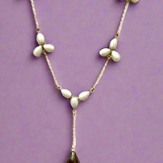 Pearl and Smoky Quartz Drop Necklace