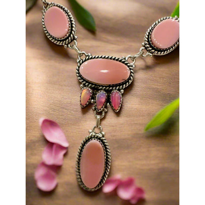 Queen Pink Conch | Aurora Opal | Sterling Silver Necklace | 18-20”