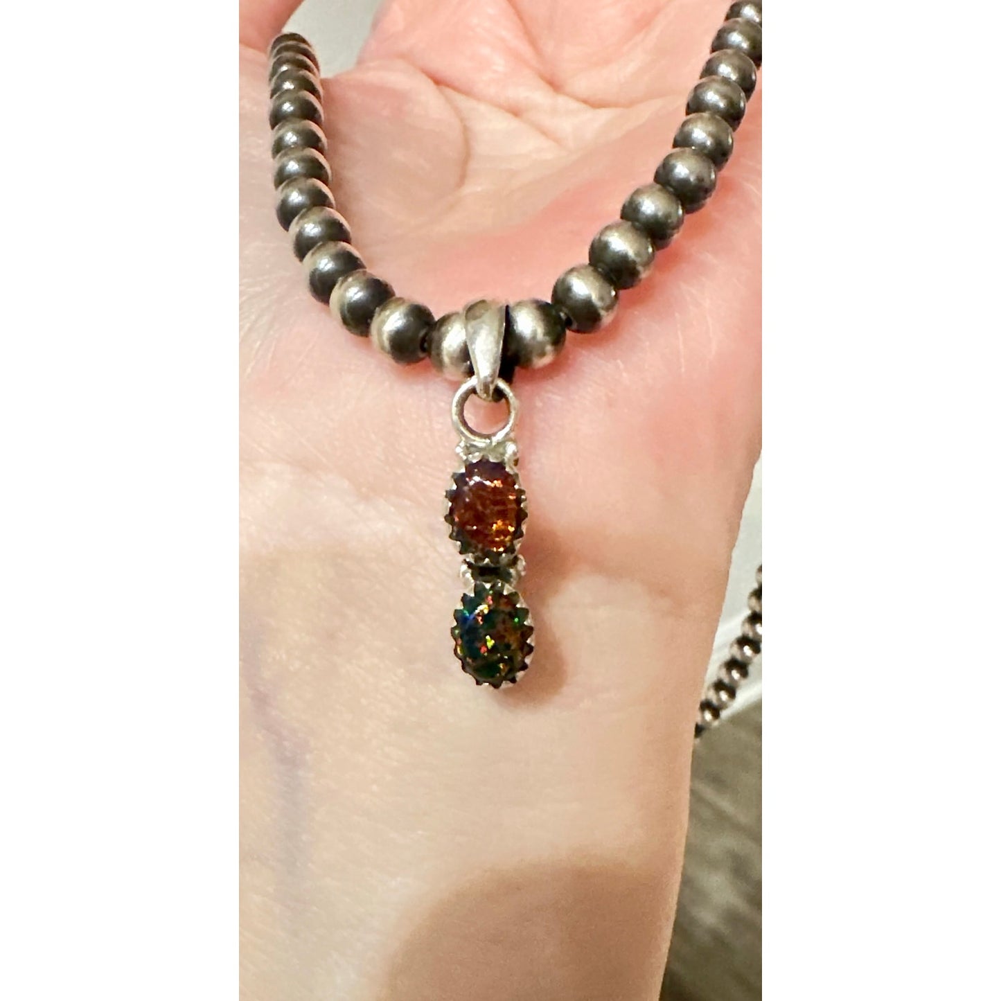 Black Aurora Opal | Sterling Silver Pendant | 1” Long