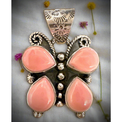 Beautiful Pink Conch Butterfly Pendant Sterling Silver 1”