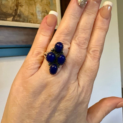 Lapis Lazuli Southwestern Cluster Ring .925 Silver Size 7