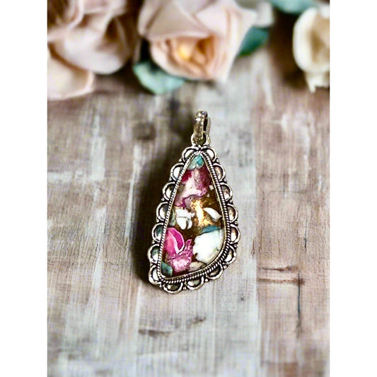 Cotton  Candy Turquoise Pendant Sterling Silver  2” Long
