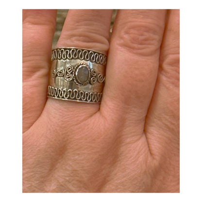 Moonstone Balli Ring .925 Sterling Silver Boho Size Sz 7.5
