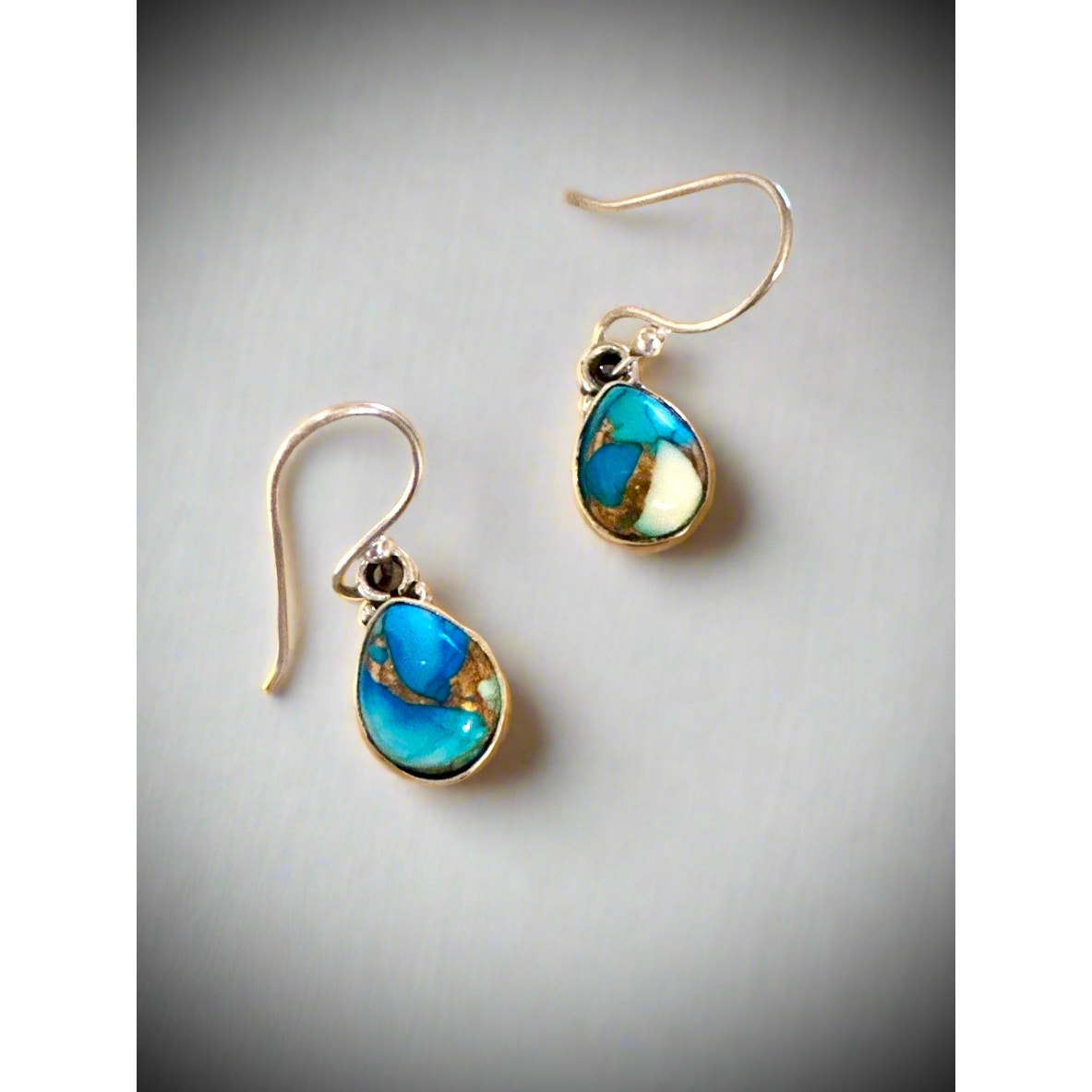 Ice Blue Dahlia Tear Drop Pear Shape Sterling Dangle Earrings