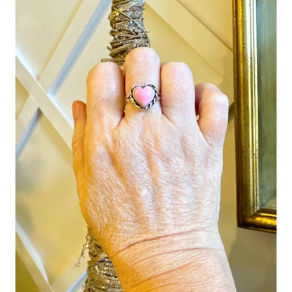 Pink Conch .925 Sterling Heart Rope Southwestern Ring Sz 9