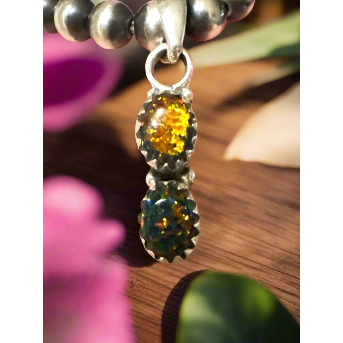 Black Aurora Opal | Sterling Silver Pendant | 1” Long