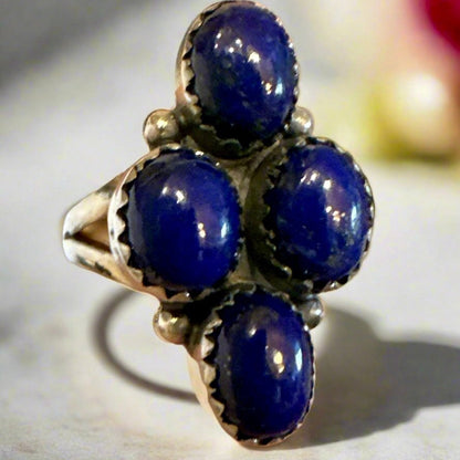 Lapis Lazuli Southwestern Cluster Ring .925 Silver Size 7