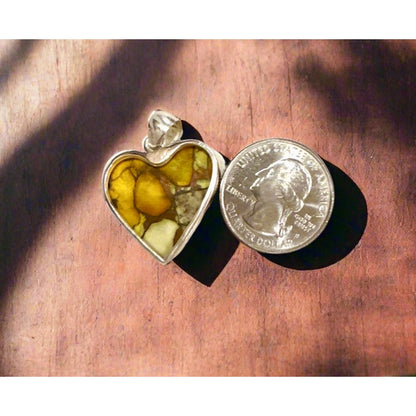 Honey Dahlia Turquoise Heart Sterling Southwestern Pendant 1.25”