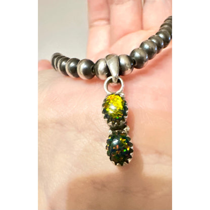 Black Aurora Opal | Sterling Silver Pendant | 1” Long