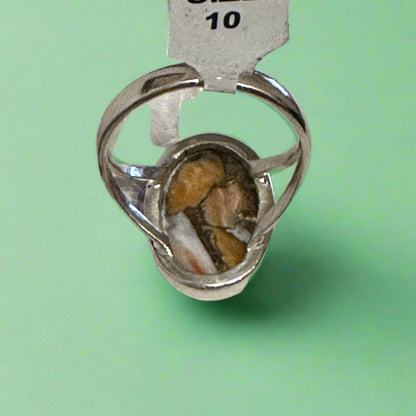 Spiny Oyster Oval Sterling Silver Ring Size 10