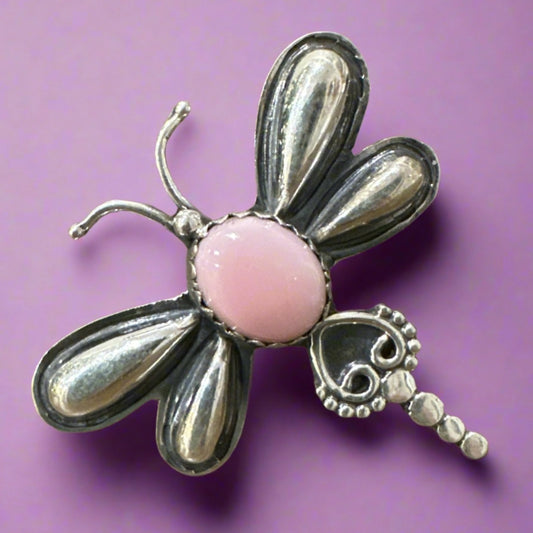 Pink Conch Dragonfly Sterling silver Ring Size 7