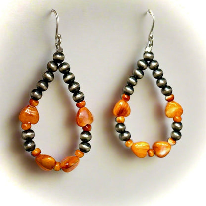 WOW! Spiny Oyster Navajo Pearl .925 Sterling Dangle Earrings