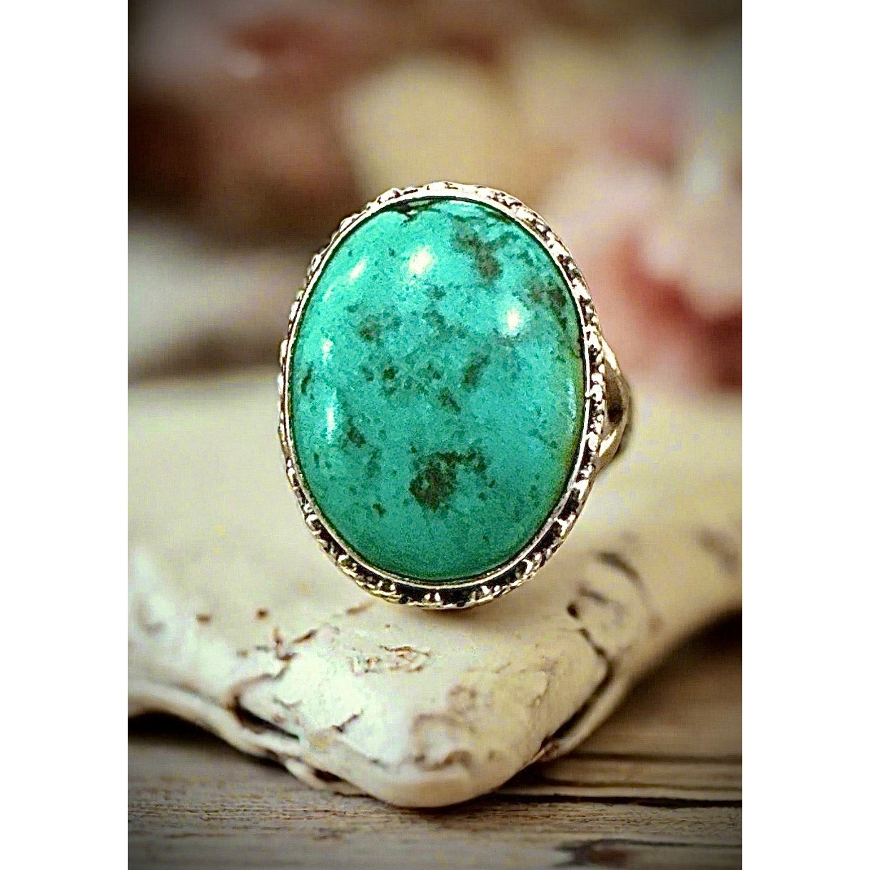 Kingman Turquoise Bali Style Oval Sterling Silver Ring Adjustable 5-11