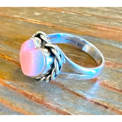 Pink Conch .925 Sterling Heart Rope Southwestern Ring Sz 9