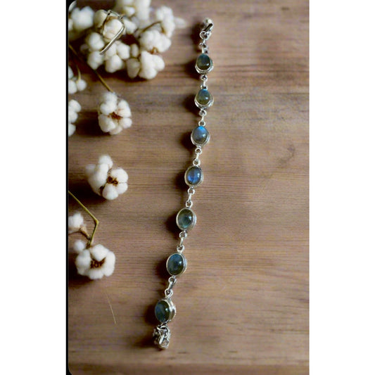 Labradorite & .925 Sterling Silver Bracelet Adjustable 6-7.5”
