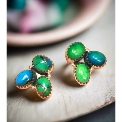 Peacock Dahlia Cluster Sterling Dilver Cluster Earrings