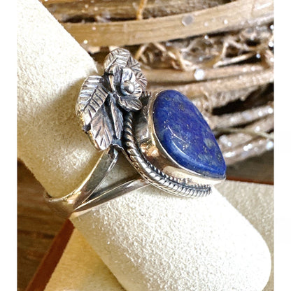Handmade genuine lapis lazuli .925 sterling silver southwestern ring size 8.25