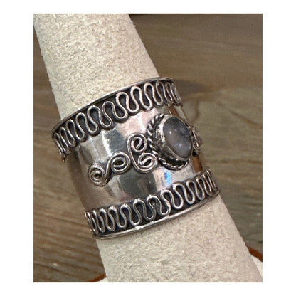 Moonstone Balli Ring .925 Sterling Silver Boho Size Sz 7.5