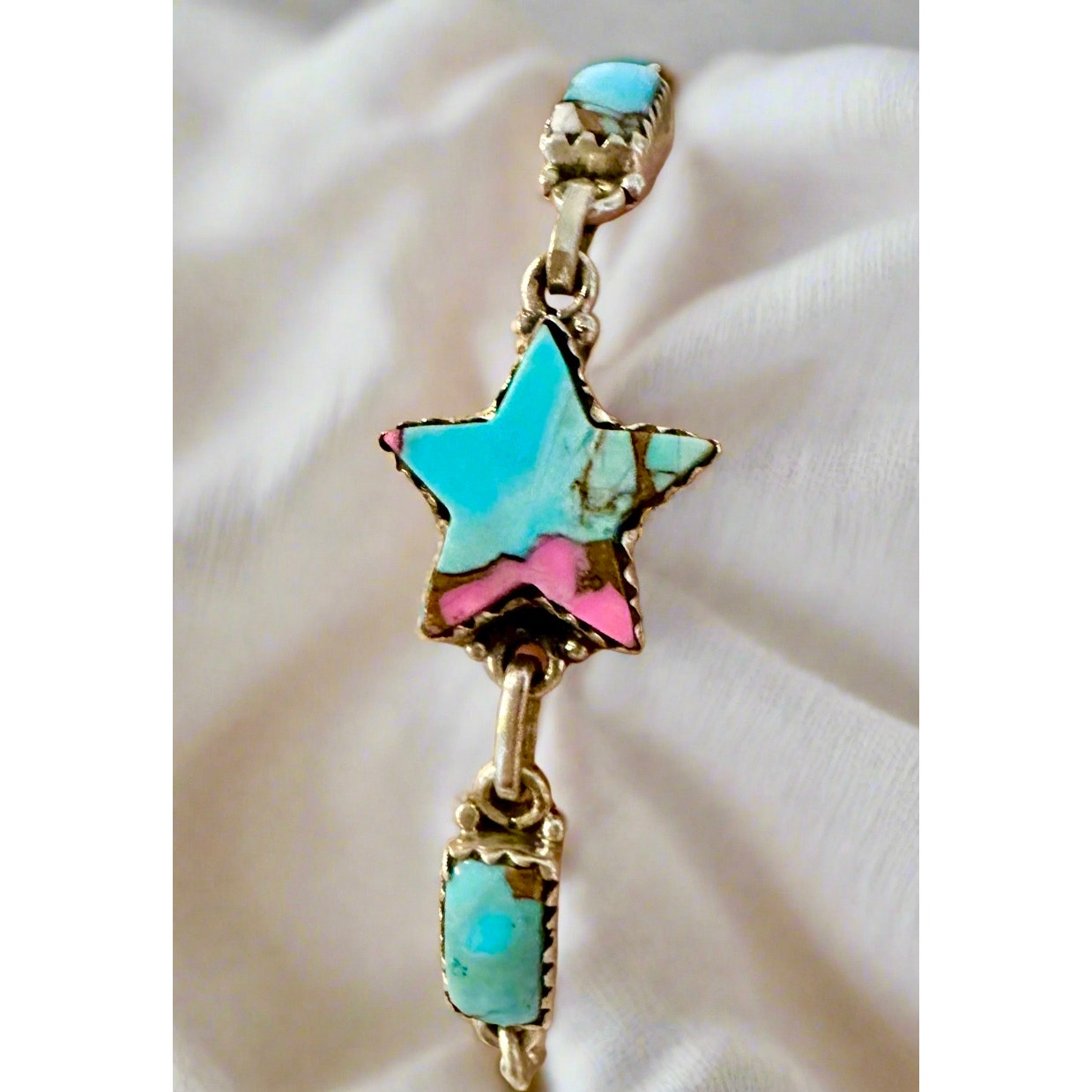 Cotton Candy Turquoise | Star Bracelet | 925 Sterling | Size 6-8” Adjustable