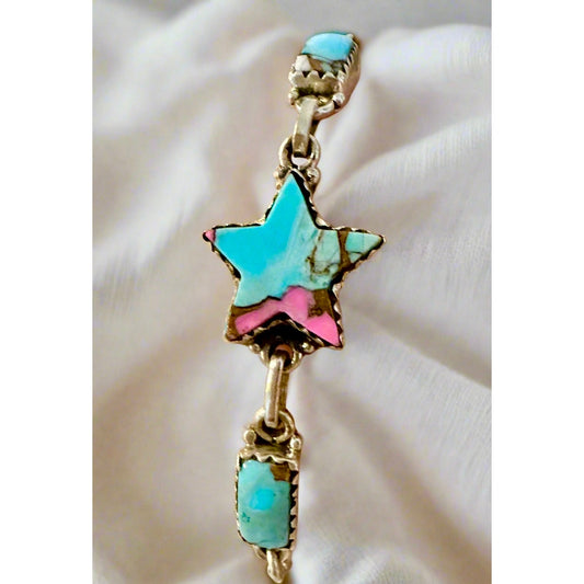 Cotton Candy Turquoise | Star Bracelet | 925 Sterling | Size 6-8” Adjustable