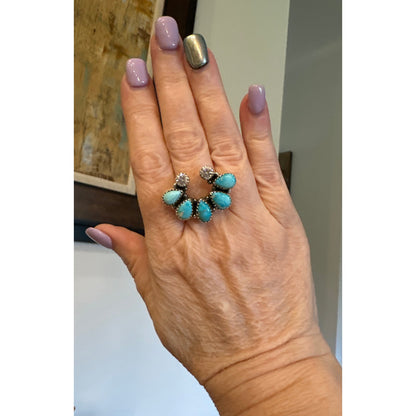 Bluebird Turquoise & Genuine Moissanite Diamond Naja Southwestern Ring Adjustable