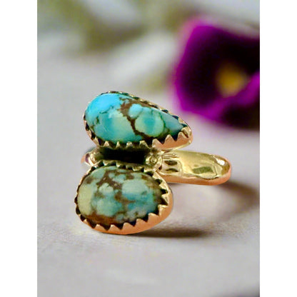 Golden Hills Turquoise | Two Stone Ring | Size Adjustable 5-10