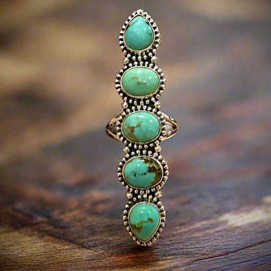 Five stone Royston turquoise southwestern Sterling silver ring size 10